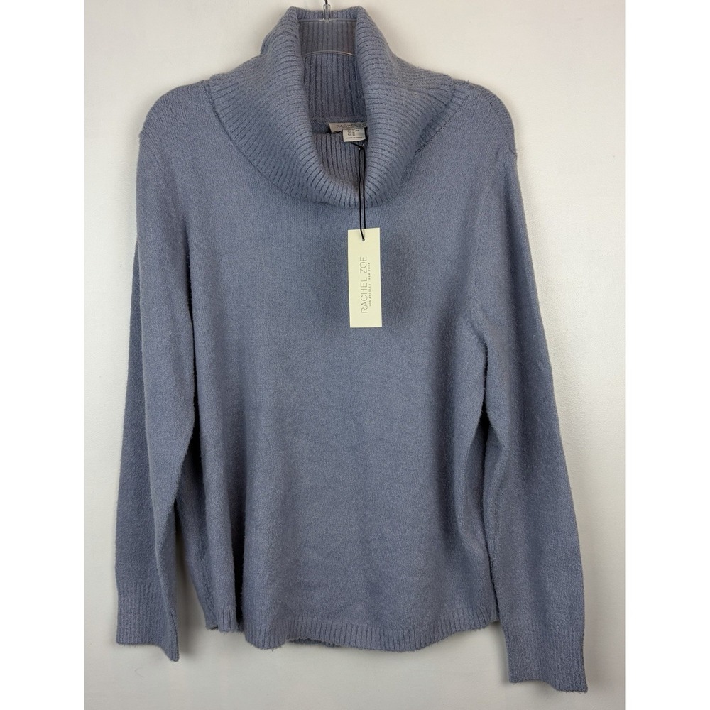 Rachel Zoe Sweater Women XL Cowl Neck Blue Solid Old Money Soft Classic New